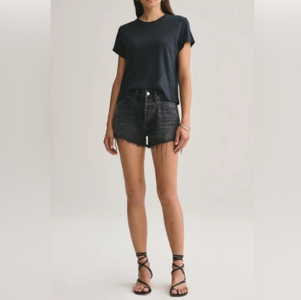 AGOLDE Parker Distressed Raw Hem Vintage Wash Black Denim Jean Shorts 28